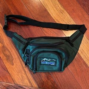 ProSport Outdoor 6 Zipper Pockets Green Canvas Fanny Pack Sling Crossbody Bag